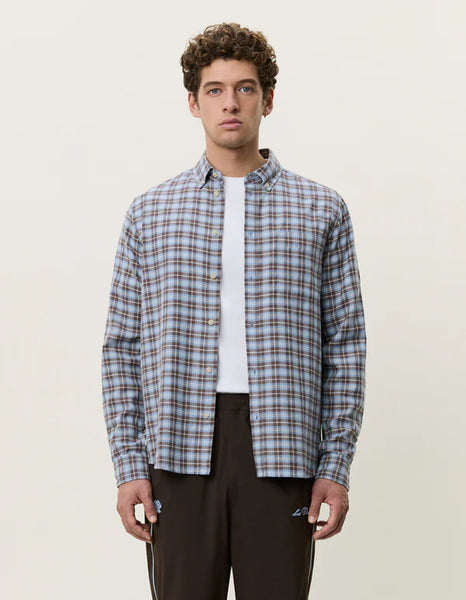 Les Deux Check Shirt - Faded Denim Blue