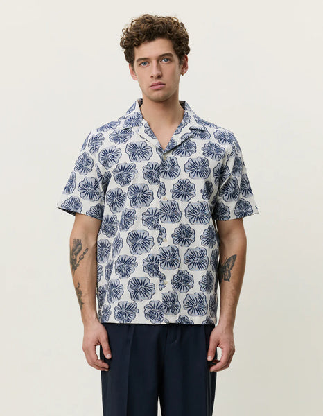 Les Deux Dahlia Jacquard S/S Shirt - Dark Denim Blue