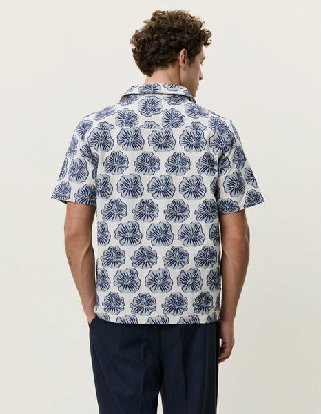 Les Deux Dahlia Jacquard S/S Shirt - Dark Denim Blue