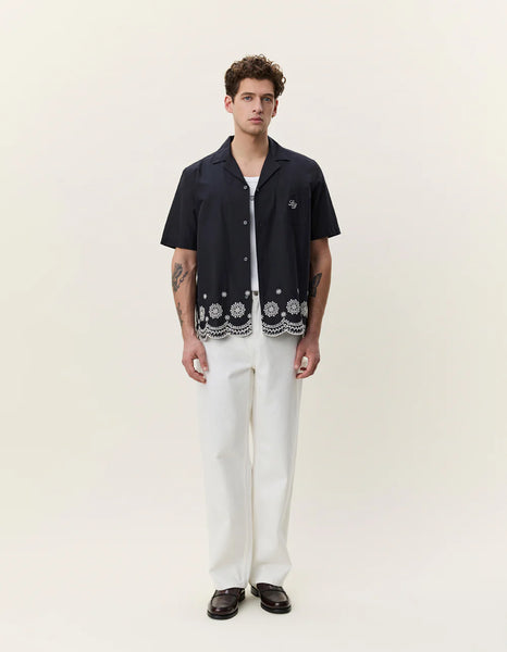 Les Deux Border Embroidery S/S Shirt - Tap Shoe Black