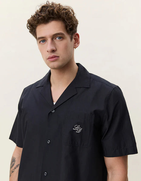 Les Deux Border Embroidery S/S Shirt - Tap Shoe Black