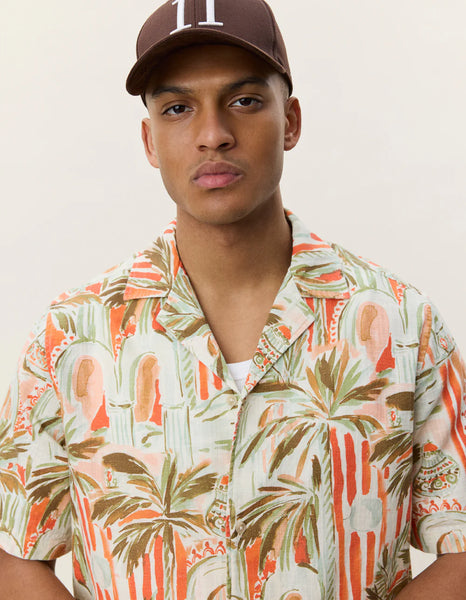 Les Deux Palm AOP S/S Shirt - Raw Sienna Orange