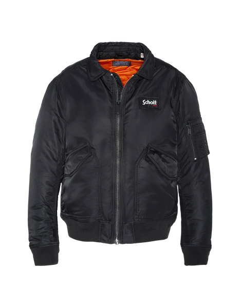 Schott Nylon CWU Bomber Jacket (With Collar) - Black