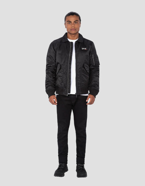 Schott Nylon CWU Bomber Jacket (With Collar) - Black