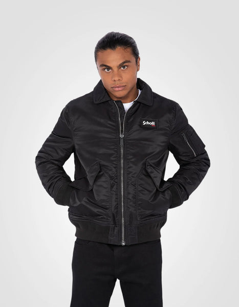 Schott Nylon CWU Bomber Jacket (With Collar) - Black