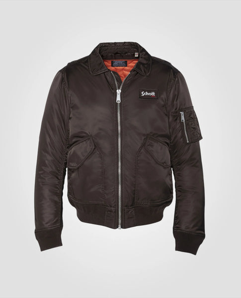 Schott Nylon CWU Bomber Jacket (With Collar) - Brown