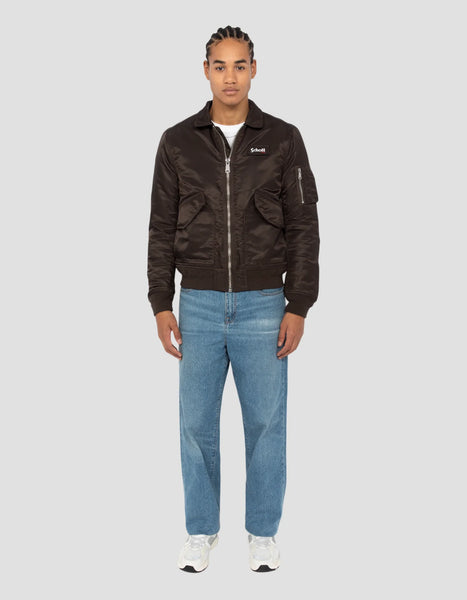 Schott Nylon CWU Bomber Jacket (With Collar) - Brown