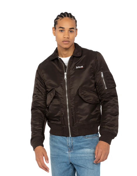 Schott Nylon CWU Bomber Jacket (With Collar) - Brown