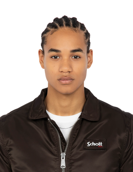 Schott Nylon CWU Bomber Jacket (With Collar) - Brown