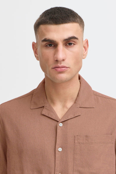 !Solid Sdallan S/S Linen Mix Cuba Shirt - Acorn