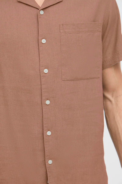 !Solid Sdallan S/S Linen Mix Cuba Shirt - Acorn