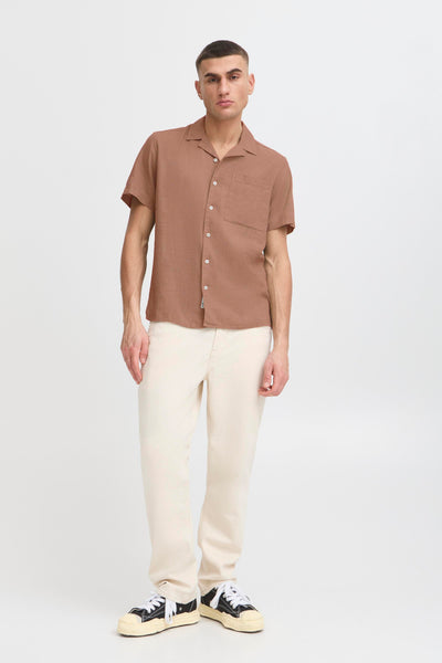 !Solid Sdallan S/S Linen Mix Cuba Shirt - Acorn