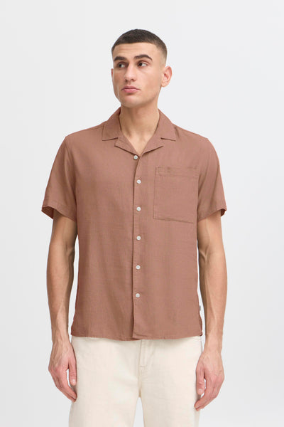 !Solid Sdallan S/S Linen Mix Cuba Shirt - Acorn
