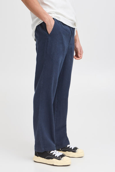 !Solid Sdalann Linen Mix Trousers - Insignia Blue