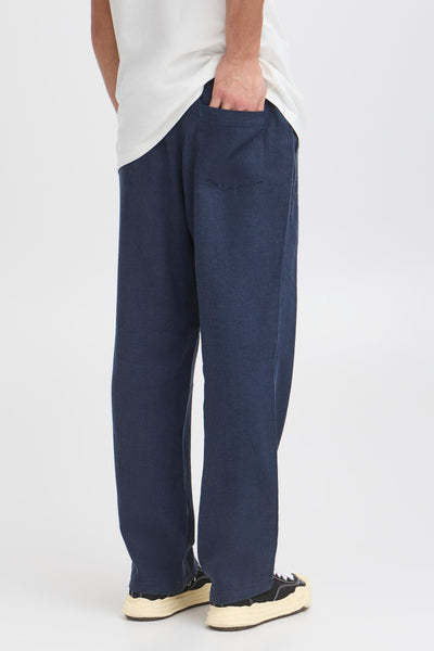 !Solid Sdalann Linen Mix Trousers - Insignia Blue