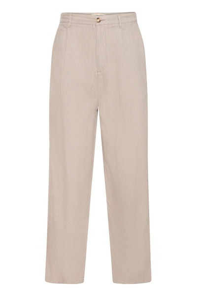 !Solid Sdethan Tapered Pleated Linen Mix Trouser - Driftwood (Grey)