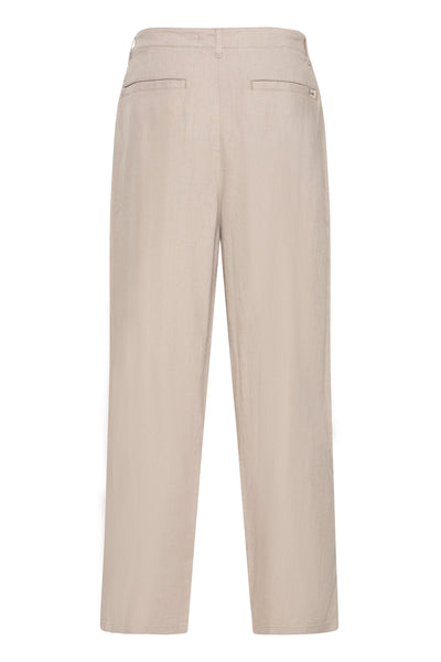 !Solid Sdethan Tapered Pleated Linen Mix Trouser - Driftwood (Grey)