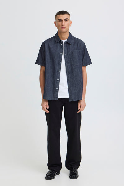 !Solid Sdrogue S/S Shirt - Middle Blue Denim