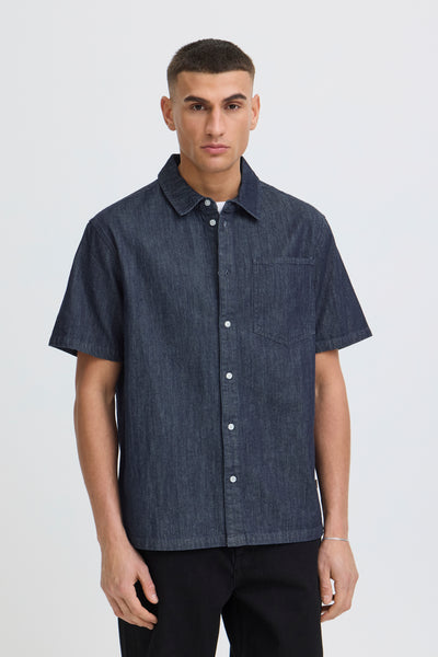 !Solid Sdrogue S/S Shirt - Middle Blue Denim