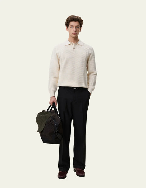 Les Deux Check L/S Structure Knit Polo - Light Ivory