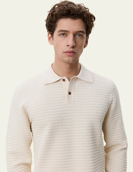 Les Deux Check L/S Structure Knit Polo - Light Ivory