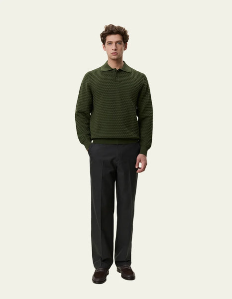 Les Deux Check Structure Knit Polo - Rifle Green