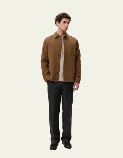 Les Deux Twill Wool Overshirt - Rubber Brown