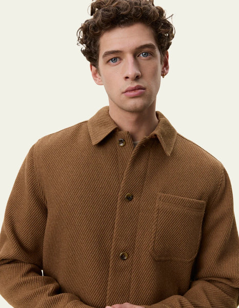 Les Deux Twill Wool Overshirt - Rubber Brown