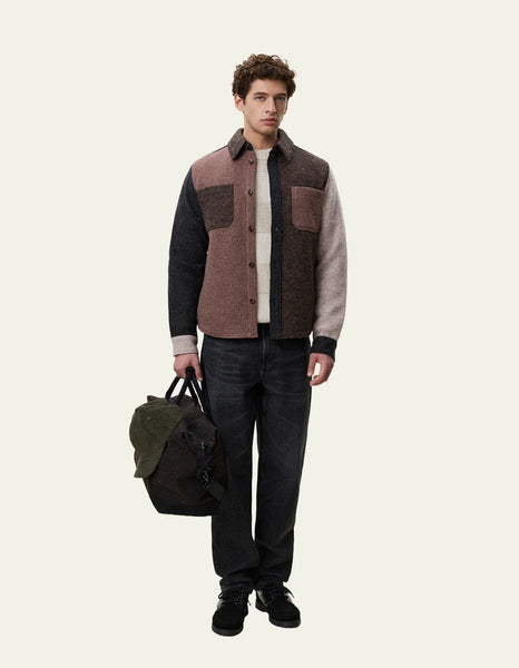 Les Deux Colourblock Wool Overshirt - Mole Brown