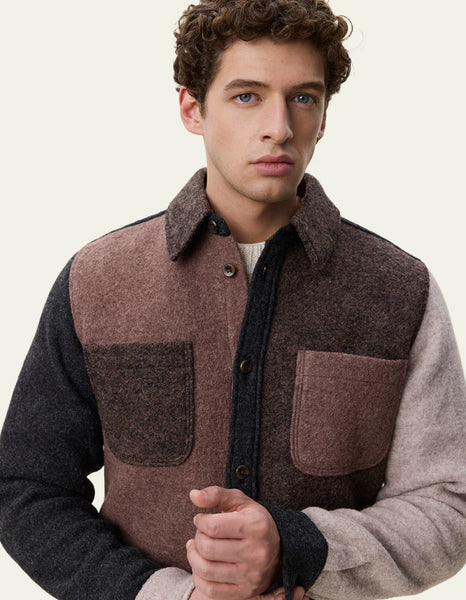 Les Deux Colourblock Wool Overshirt - Mole Brown