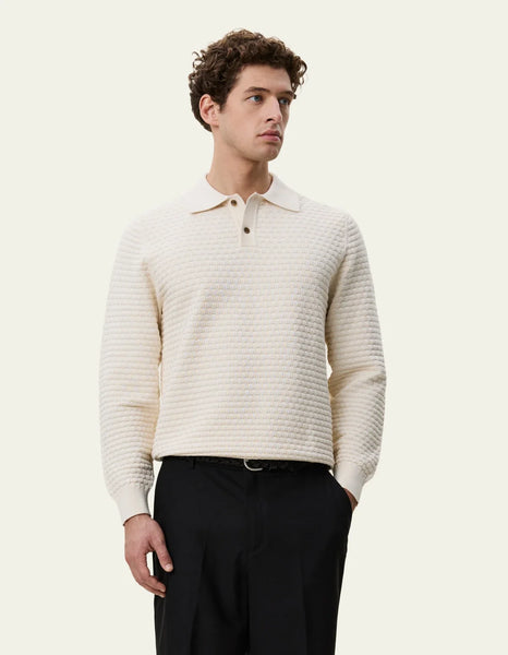 Les Deux Check L/S Structure Knit Polo - Light Ivory