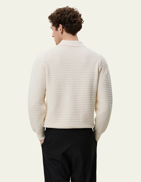 Les Deux Check L/S Structure Knit Polo - Light Ivory