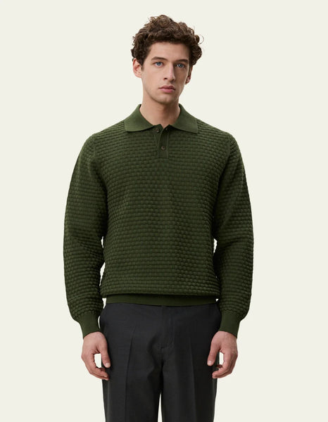 Les Deux Check Structure Knit Polo - Rifle Green