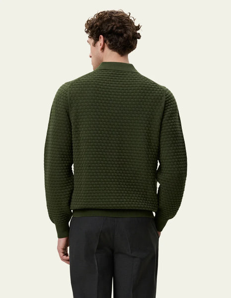 Les Deux Check Structure Knit Polo - Rifle Green