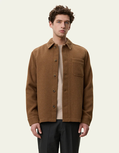 Les Deux Twill Wool Overshirt - Rubber Brown