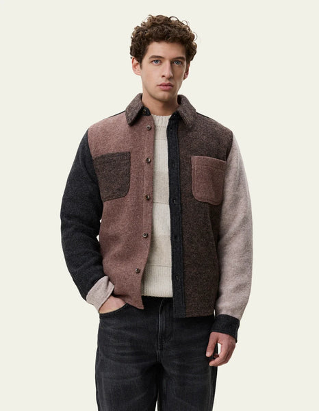 Les Deux Colourblock Wool Overshirt - Mole Brown