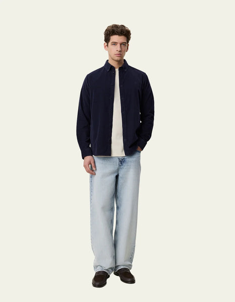 Les Deux L/S Pinwale Cord Shirt - Dark Navy