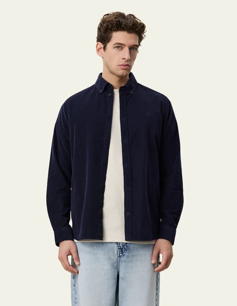 Les Deux L/S Pinwale Cord Shirt - Dark Navy