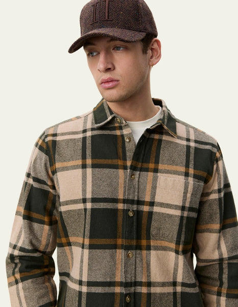 Les Deux L/S Check Flannel Shirt - Rosin Green