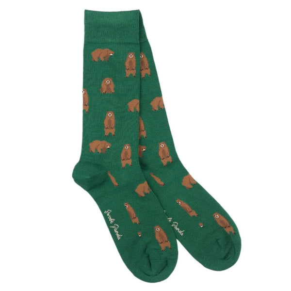 Swole Panda Brown Bear Socks - Green