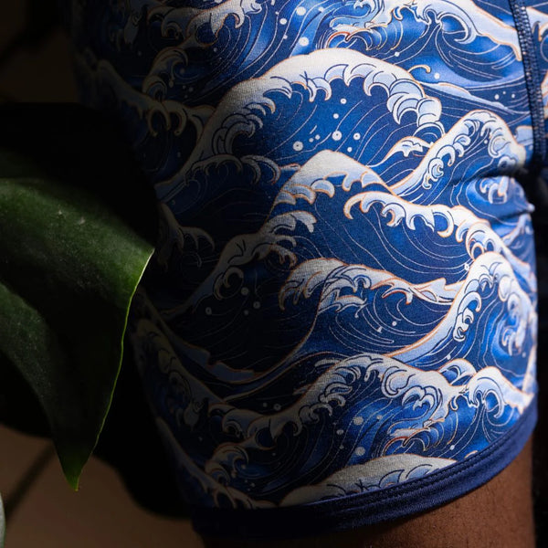 Swole Panda Waves Boxers - Blue