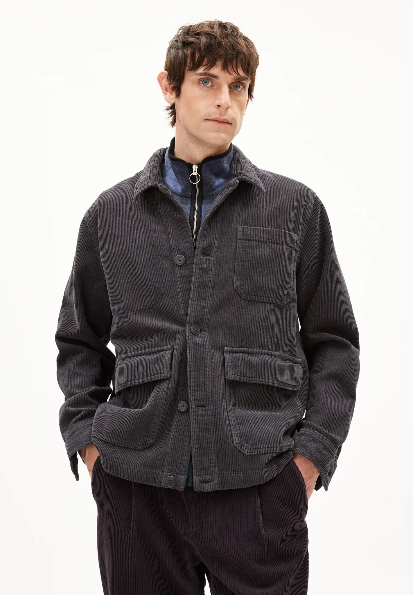 Armed Angels Avaan Cord Overshirt - Dark Steel