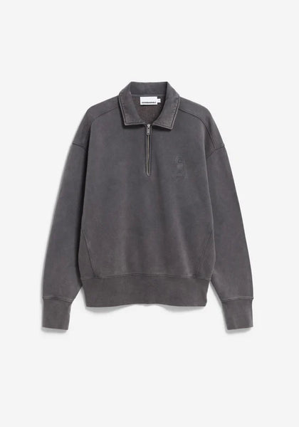 Armed Angels Iconic Troyer GMT Dye Zip Sweat - Dark Steel Washed (Grey)