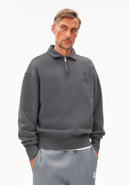 Armed Angels Iconic Troyer GMT Dye Zip Sweat - Dark Steel Washed (Grey)