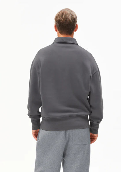 Armed Angels Iconic Troyer GMT Dye Zip Sweat - Dark Steel Washed (Grey)