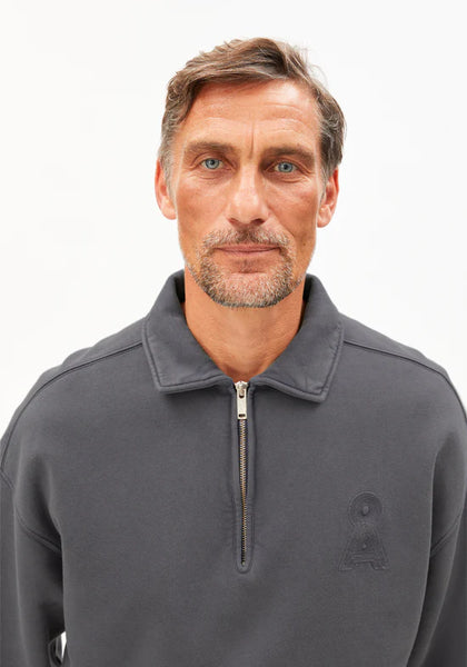 Armed Angels Iconic Troyer GMT Dye Zip Sweat - Dark Steel Washed (Grey)