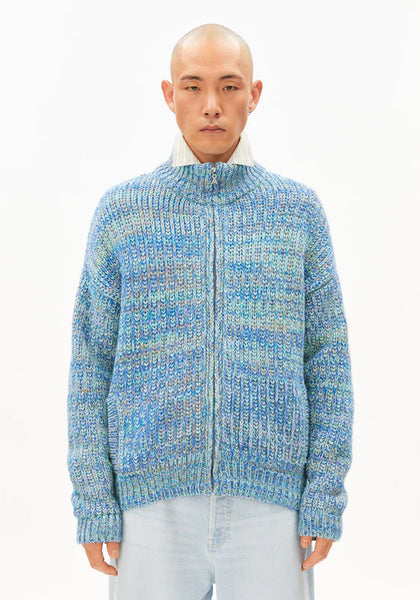Armed Angels Un-Wasted Knit Troyer Cardigan Jacket - smart lilac-apple neon-dynamo blue
