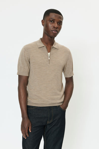 Matinique Mapolo Knit Zip Polo - Khaki Mel.