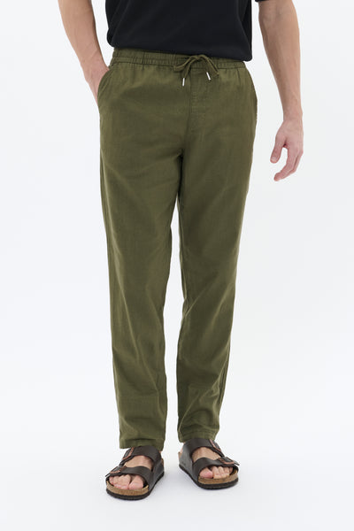 Matanique Mabarton Linen Trousers - Olive Night