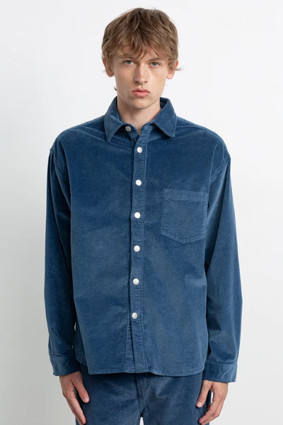 Edmmond L/S Cord John Overshirt - Blue